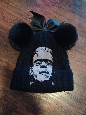 Horror Movie Frankenstein Black Fur Pom Ears Beanie Hat